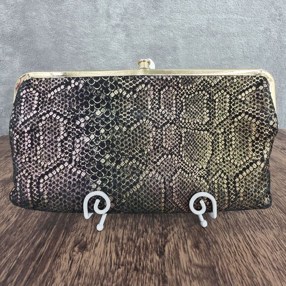 HOBO Lauren Wallet Clutch Iridescent Exotic Metallic Reptile Snake Print Leather - Picture 13 of 15